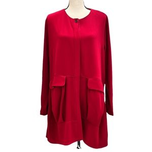 BLANQUE BRIGHT RED BUTTON DOWN SWING JACKET COAT DRESS TUNIC W LARGE POCKETS